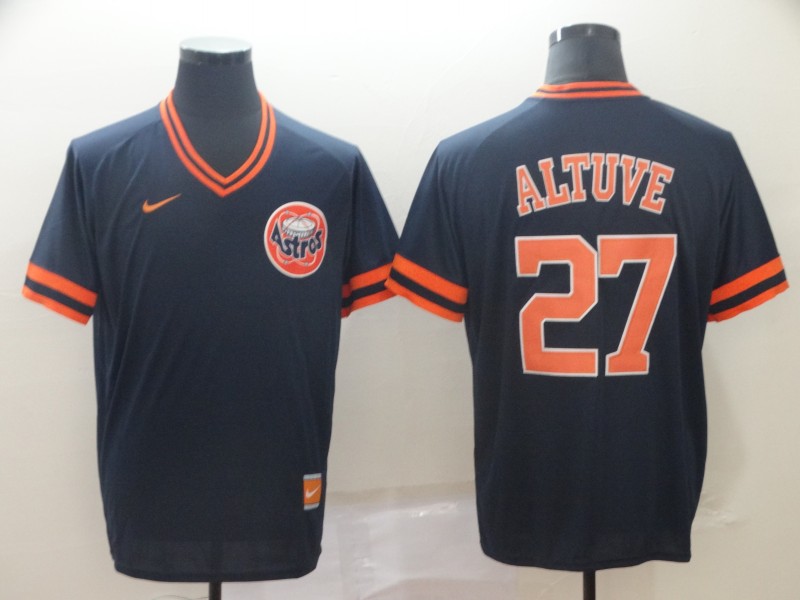 Men's Houston Astros #27 Jose Altuve Navy Throwback Stitched Baseball Jersey Men's Houston Astros #27 Jose Altuve Navy Throwback Stitched Baseball Jersey